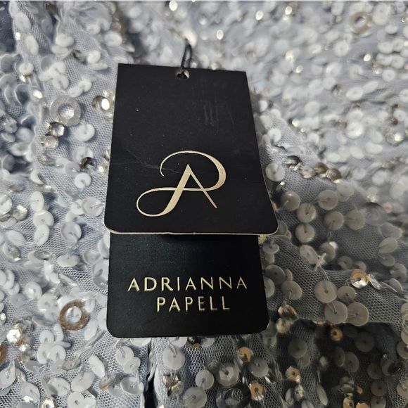 SOLD!!ADRIANNA PAPELL Light Blue Sequin 3/4 Sleeve Gown - Size 16 NWT - Picture 14 of 14